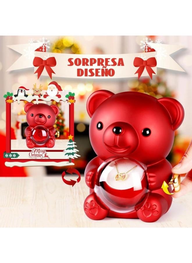 Eoptify - Cute Teddy Bear with Heart Necklace & Preserved Rose - Romantic Soap Rose Bear Gift Box for Women Teddy Bear - Image 1