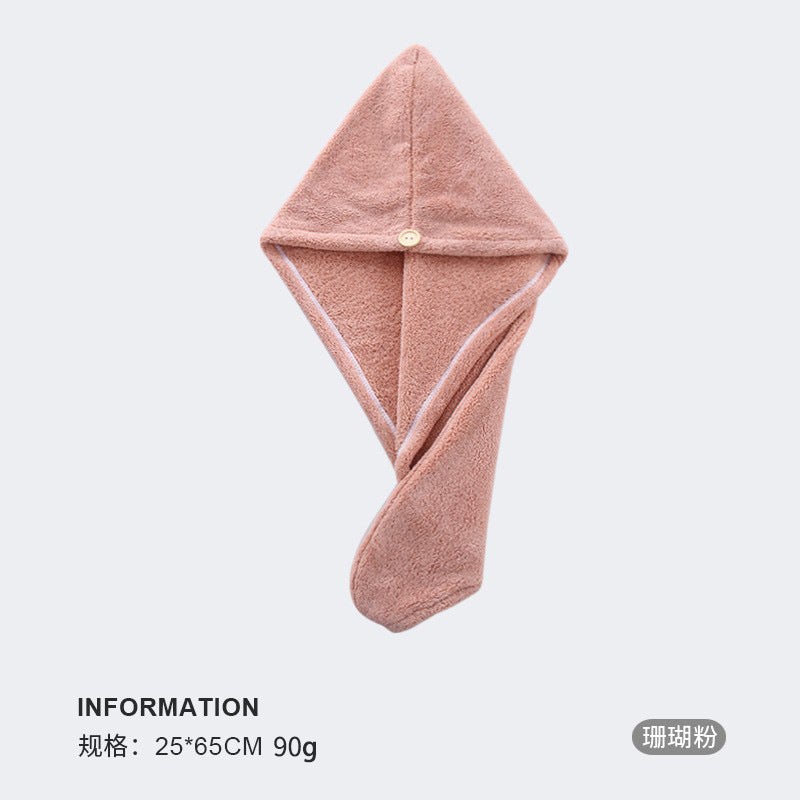 Generic Cross-border super coral fleece shower cap adult microfiber absorbent turban thick dry hair cap wholesale Coral powder