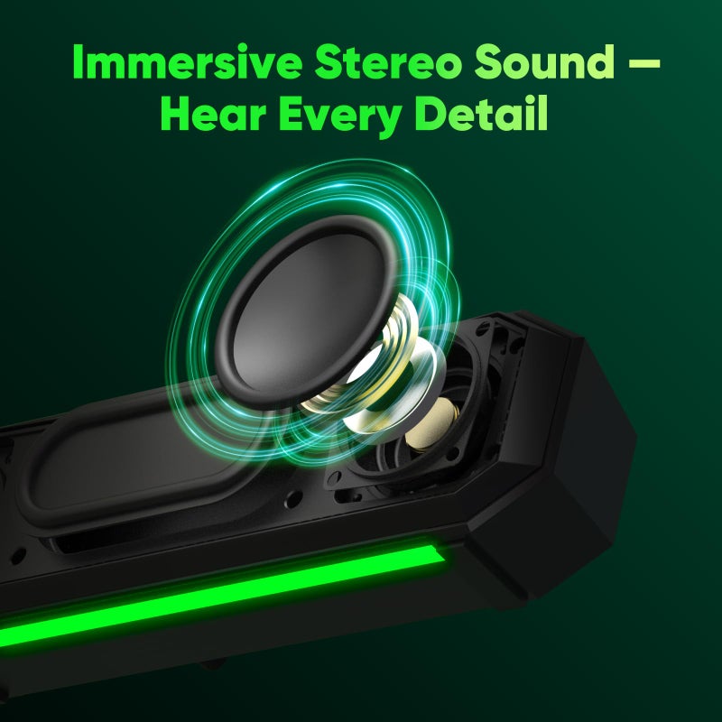 INGA Computer Speakers with Detachable Mic, Plug-and-Play USB Soundbar with Dynamic Lighting, Game/Music Modes, Compatible with PC, Laptop, PS5, Mac - Image 3