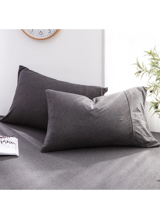 DONEUS Jersey Knit Pillowcases Queen Size - Charcoal Grey Pillowcases Set of 2 with Ultra Soft Breathable Pillowcase and Envelope Closure, 20x30 inches  - Image 1