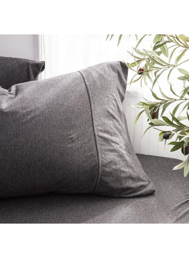 DONEUS Jersey Knit Pillowcases Queen Size - Charcoal Grey Pillowcases Set of 2 with Ultra Soft Breathable Pillowcase and Envelope Closure, 20x30 inches  - Image 2