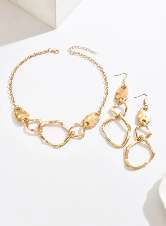 Take Two Gold Geometric Necklace and Earrings Set