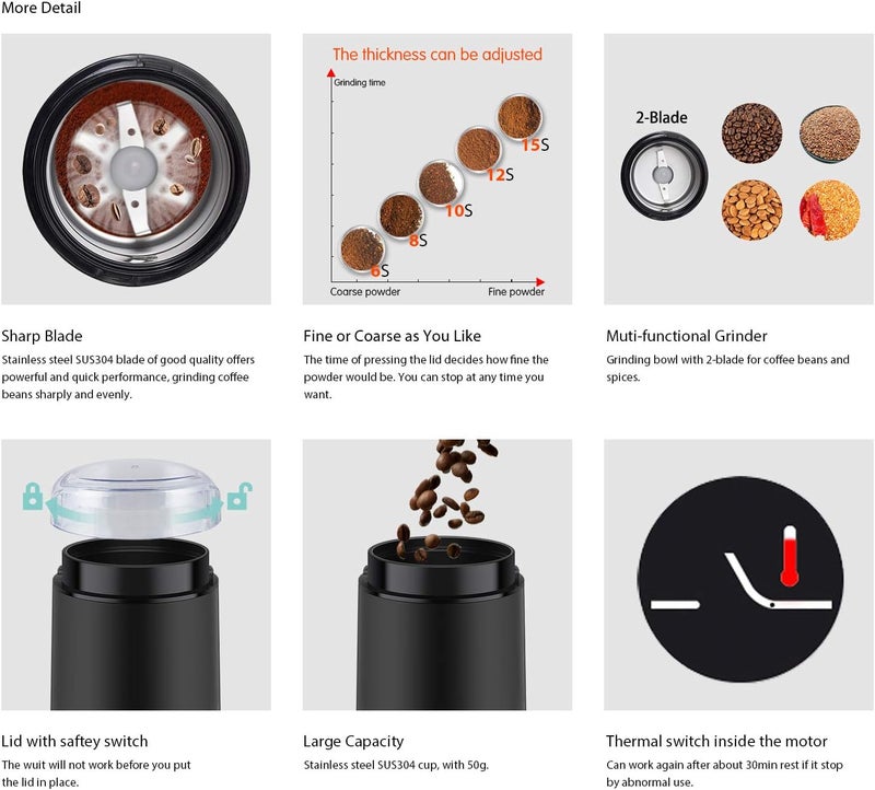 DR MILLS DM-7441 DR MILLS DM-7441Electric Dried Spice and Coffee Grinder,One Touch Operation, Blade and Cup Made with SUS304 Stainless Steel - Image 5