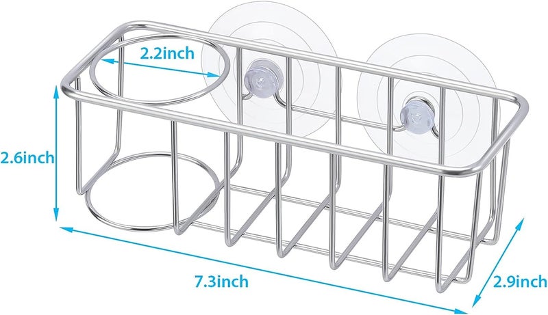 TESOT Sink Caddy Sponge Holder for Kitchen Sink 2 Suspension Options(Suction Cups and Adhesive Hook), SUS304 Stainless Steel, Silver - Image 5