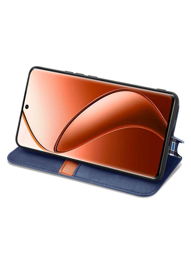 اس-توب جراب هاتف Realme 12 Pro+ جراب هاتف جلدي مغناطيسي مضغوط بشبكة مكعبة - Image 5