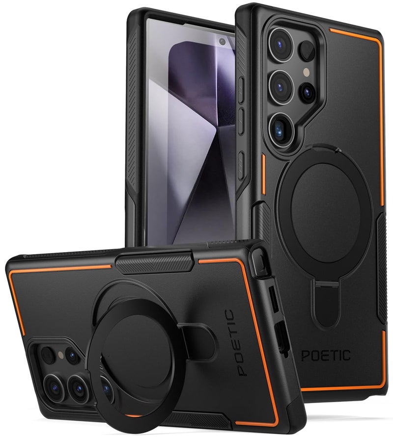 Poetic Neon Case Compatible with Galaxy S24 Ultra 6.8", [Magnetic Ring Stand] Dual Layer Rugged Slim Shockproof Protective Cover, Black - Image 1