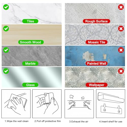 CGBE 2 Packs Cabinet Door Organizer, Acrylic Adhesive Shelf Wall Mounted Storage, Self Adhesive Shower Shelves Without Drilling, Automatic Draining Clear Shower Organizer for Bathroom - Image 2