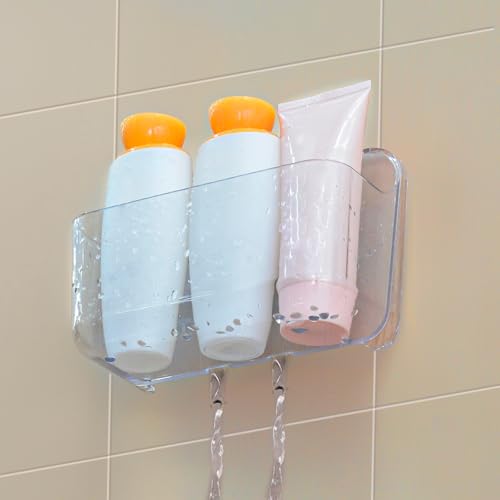 CGBE 2 Packs Cabinet Door Organizer, Acrylic Adhesive Shelf Wall Mounted Storage, Self Adhesive Shower Shelves Without Drilling, Automatic Draining Clear Shower Organizer for Bathroom - Image 4