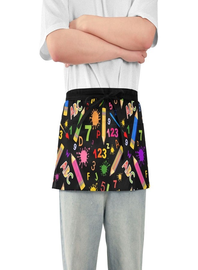 Aflyko Waist Apron Fun Back To School Short Waitress Server Apron Chef Half Apron Waiter Bartender Waterproof 3 Pockets Apron for Garden Kitchen Restaurant - Image 2