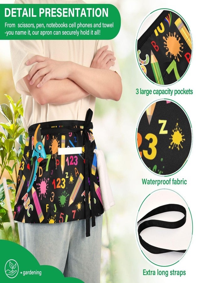 Aflyko Waist Apron Fun Back To School Short Waitress Server Apron Chef Half Apron Waiter Bartender Waterproof 3 Pockets Apron for Garden Kitchen Restaurant - Image 4