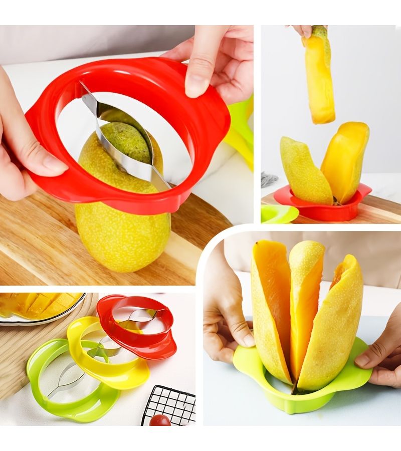 Green Mango Slicer Plastic Fruit Cutter Easy Peel Pit Perfect Cut Kitchen Gadget - Image 3