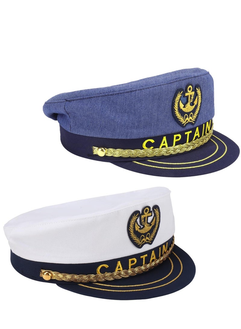 2 Pcs  Sailor Captain Hats Caps, Adjustable Yacht Boat Ship Costume Marine Admiral Hat for Adult Teens Men Women Captains Dressing up Party - Image 5