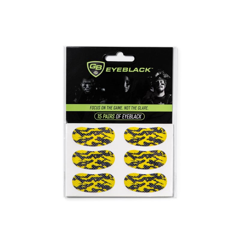 GB Eyeblack 15 Pairs Breathable Eye Strips Peel Stick Athletic Eyeblack Stickers for Baseball Football Softball Lacrosse Black Yellow Camo - Image 1