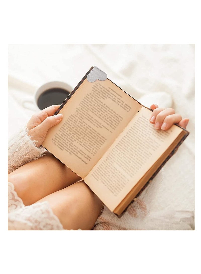 Leather Heart Bookmark,Heart Page Corner Handmade Bookmark Leather Reading Cute Bookmarks Accessories for Women Bookworm Present Book Lovers ( 6 Pieces, Elegant Color) - Image 3