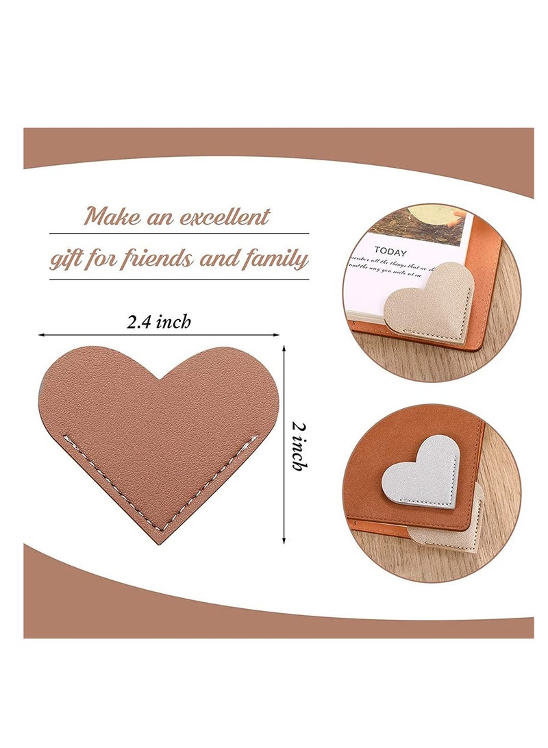 Leather Heart Bookmark,Heart Page Corner Handmade Bookmark Leather Reading Cute Bookmarks Accessories for Women Bookworm Present Book Lovers ( 6 Pieces, Elegant Color) - Image 2