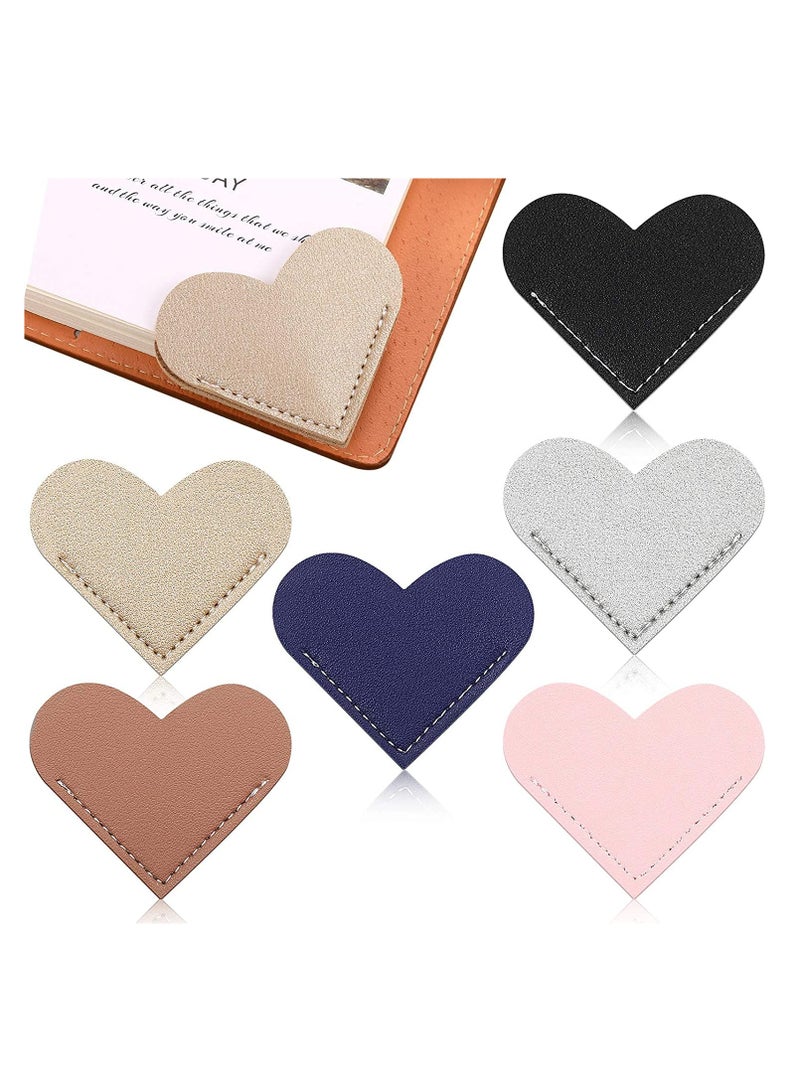 Leather Heart Bookmark,Heart Page Corner Handmade Bookmark Leather Reading Cute Bookmarks Accessories for Women Bookworm Present Book Lovers ( 6 Pieces, Elegant Color) - Image 1