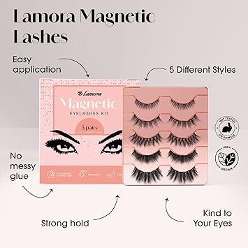 Lamora مجموعة رموش لامورا المغناطيسية ناعمة خالية من القسوة سهلة الاستخدام قابلة لإعادة الاستخدام رموش عين مزيفة بدون غراء مظهر طبيعي دراماتيكي مجموعة رموش مغناطيسية لأي مناسبة محبوبة من قبل محترفي المكياج والمبتدئين - Image 2