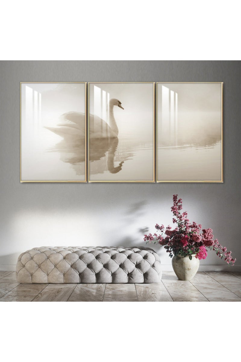 Marktna Three wooden wall painting with a frame and a clear acrylic layer - Image 1