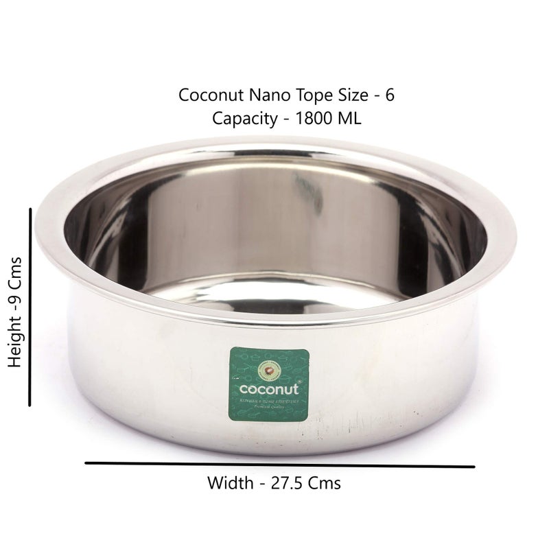 Coconut Stainless Steel (Heavy Guage) Nano Tope - Cook N Serveware-1 Unit - Capacity - 1800 ML - Image 3