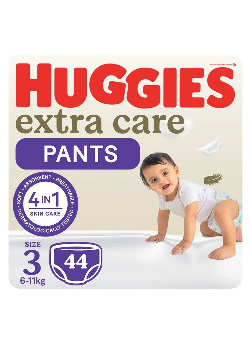 HUGGIES هجيز، سراويل العناية الإضافية، الحجم 3، 6-11 كجم، 44 حفاضة