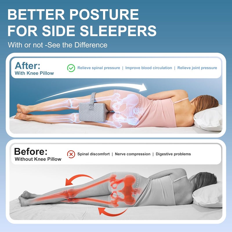 UJPFEO Knee Pillow for Side Sleepers,Cooling Leg Pillow for Sciatica, Knees,Back,Joints Between Legs,HIPS Pain Relief When Side Sleeping,Spine Aligning Support for Surgery Recovery, Pregnancy - Image 4