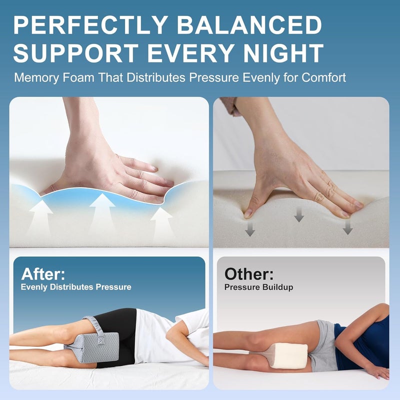 UJPFEO Knee Pillow for Side Sleepers,Cooling Leg Pillow for Sciatica, Knees,Back,Joints Between Legs,HIPS Pain Relief When Side Sleeping,Spine Aligning Support for Surgery Recovery, Pregnancy - Image 3