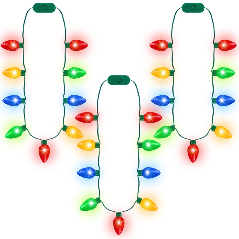 Blowata 6PCS Christmas Light Necklace Christmas Accessories with 3 Flash Modes Xmas Light Decorations with Colorful Bulbs for Christmas Accessories Festival Party Supplies Ugly Sweater Decor - Image 3