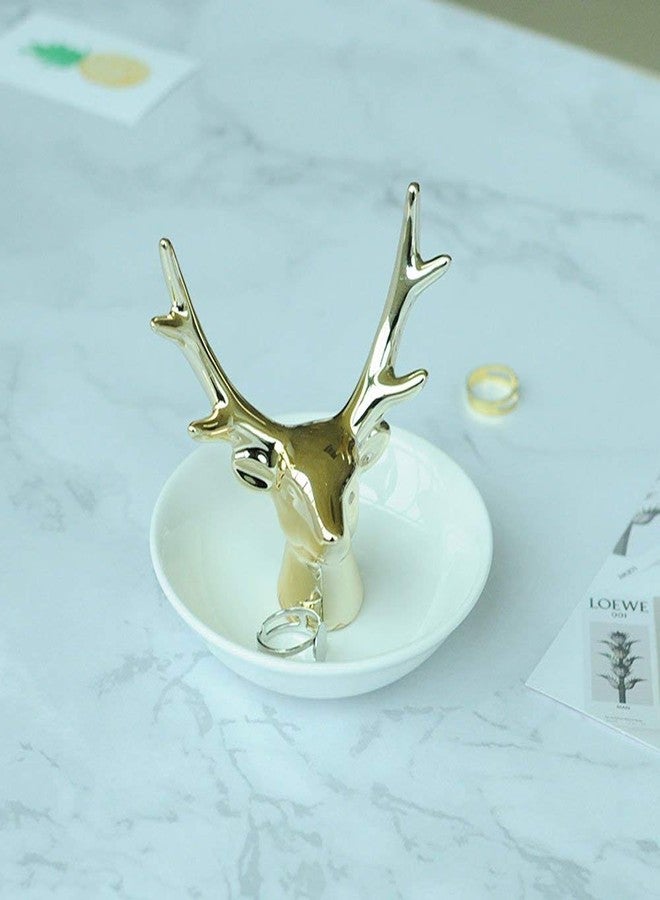 MOSSTYUS Jewelry Tray, Gold Ceramic Decorative Deer, Ring Dish Holder, Jewelry Organizer, Home Gifts for Women - Image 4