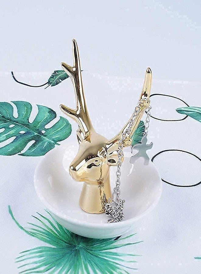 MOSSTYUS Jewelry Tray, Gold Ceramic Decorative Deer, Ring Dish Holder, Jewelry Organizer, Home Gifts for Women - Image 3