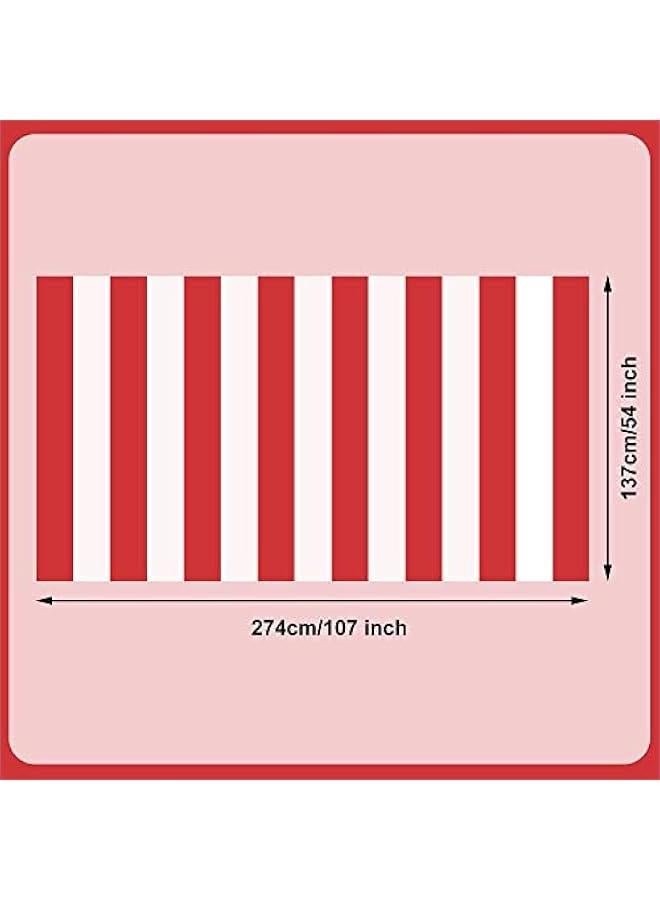 MOXO 2 Red and White Striped Tablecloth Plastic Stripe Table Cover Carnival Circus Tablecloths Waterproof Rectangle Tablecloth for Holiday Party Picnic Decoration, 54 x 107 - Image 2