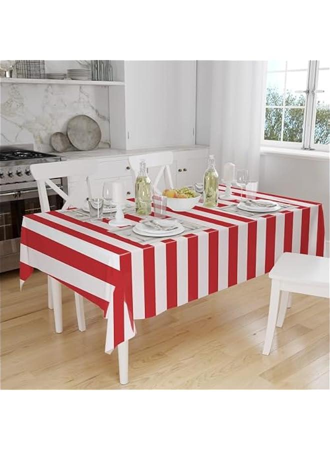 MOXO 2 Red and White Striped Tablecloth Plastic Stripe Table Cover Carnival Circus Tablecloths Waterproof Rectangle Tablecloth for Holiday Party Picnic Decoration, 54 x 107 - Image 4