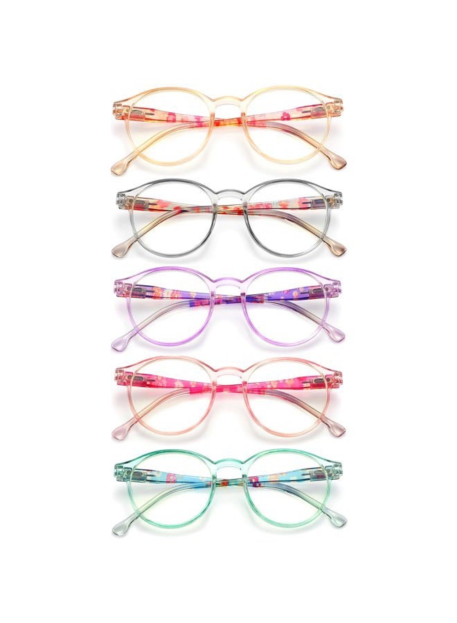 LANLANG 5 Pack Blue light blocking Reading Glasses for Women with Spring Hinge, Round, 5 Colors, PC frame, Lightweight, +2.0 diopters - Image 1