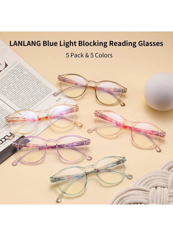 LANLANG 5 Pack Blue light blocking Reading Glasses for Women with Spring Hinge, Round, 5 Colors, PC frame, Lightweight, +2.0 diopters - Image 3