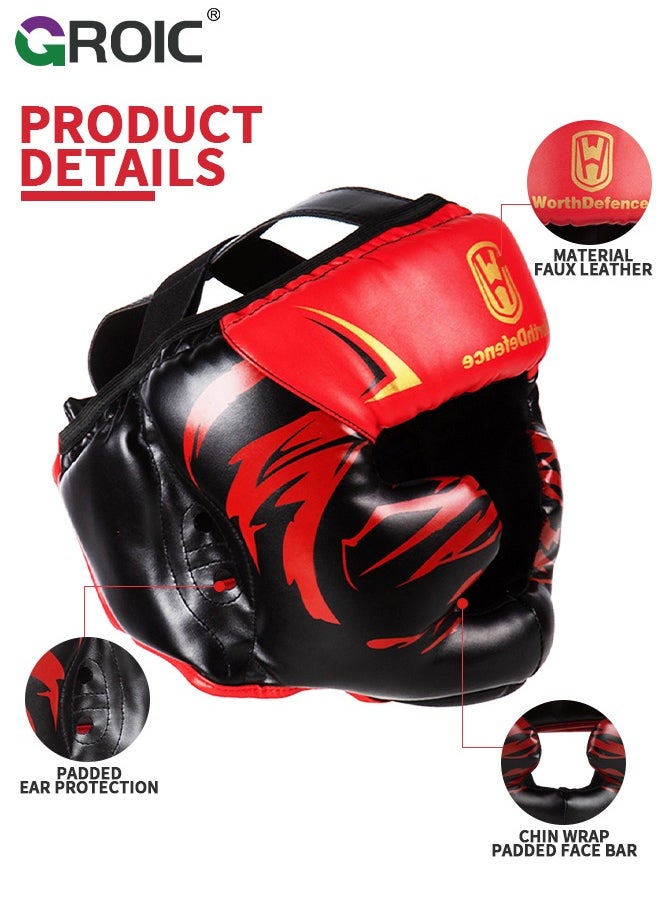 GROIC Boxing Headgear, Leather Boxing Helmet, Head Gear for MMA Kickboxing Karate Taekwondo Muay Thai Sparring & Training, Martial Arts Helmet, Fighting Sparring Headgear Fits Adults Youth Head Guard  - Image 4