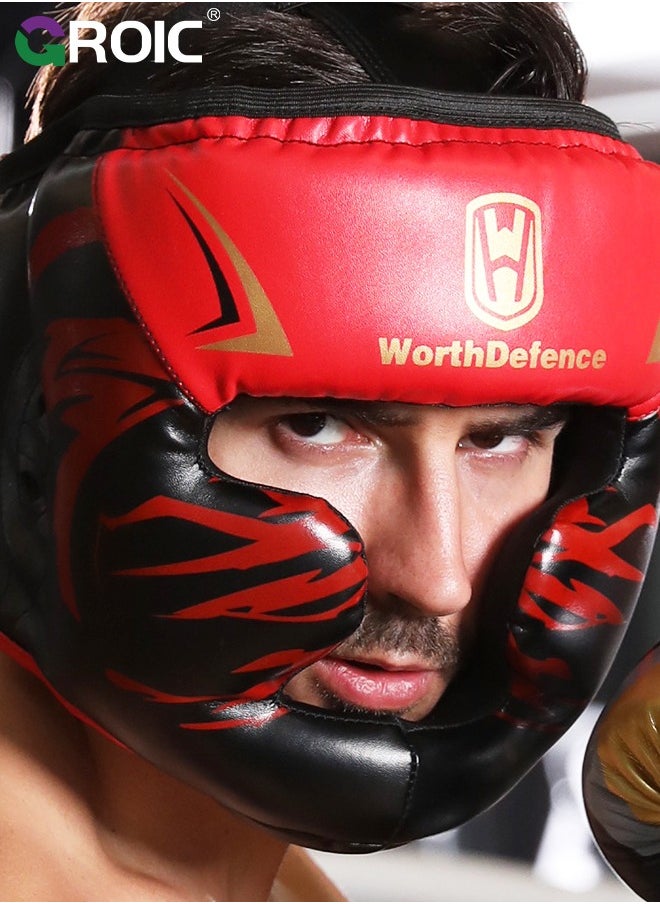 GROIC Boxing Headgear, Leather Boxing Helmet, Head Gear for MMA Kickboxing Karate Taekwondo Muay Thai Sparring & Training, Martial Arts Helmet, Fighting Sparring Headgear Fits Adults Youth Head Guard  - Image 2