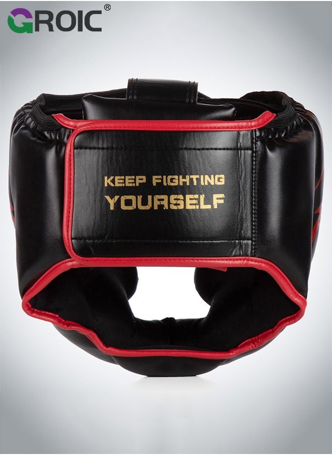 GROIC Boxing Headgear, Leather Boxing Helmet, Head Gear for MMA Kickboxing Karate Taekwondo Muay Thai Sparring & Training, Martial Arts Helmet, Fighting Sparring Headgear Fits Adults Youth Head Guard  - Image 5