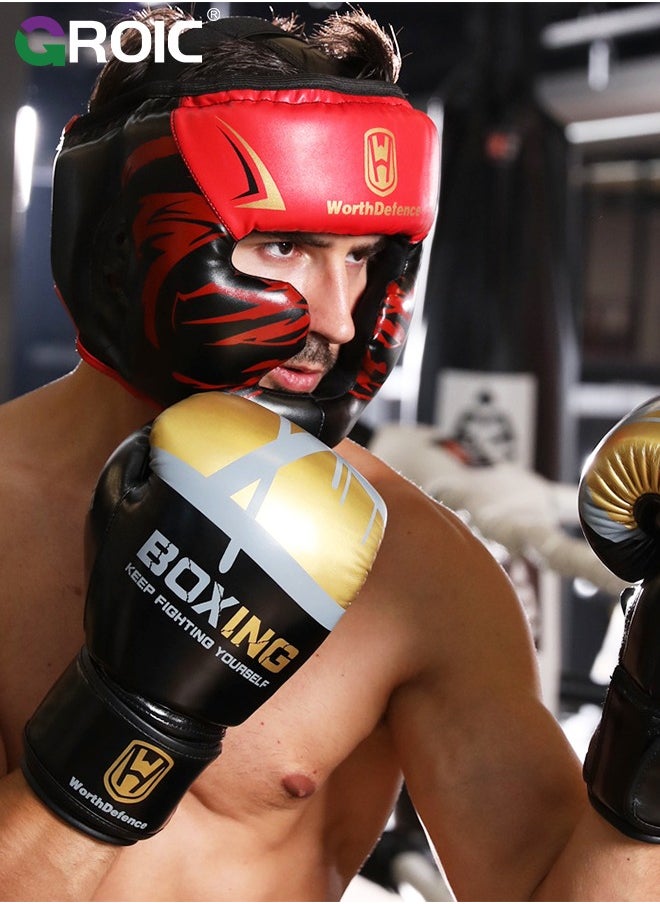 GROIC Boxing Headgear, Leather Boxing Helmet, Head Gear for MMA Kickboxing Karate Taekwondo Muay Thai Sparring & Training, Martial Arts Helmet, Fighting Sparring Headgear Fits Adults Youth Head Guard  - Image 3