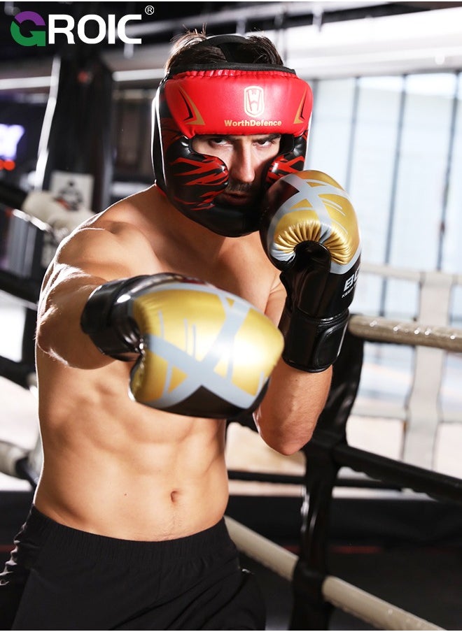GROIC - Boxing Headgear, Leather Boxing Helmet, Head Gear for MMA Kickboxing Karate Taekwondo Muay Thai Sparring & Training, Martial Arts Helmet, Fighting Sparring Headgear Fits Adults Youth Head Guard - Image 1