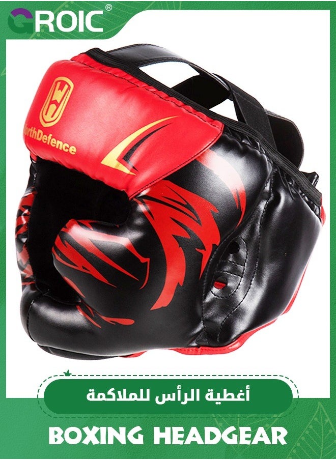 GROIC Boxing Headgear, Leather Boxing Helmet, Head Gear for MMA Kickboxing Karate Taekwondo Muay Thai Sparring & Training, Martial Arts Helmet, Fighting Sparring Headgear Fits Adults Youth Head Guard  - Image 1