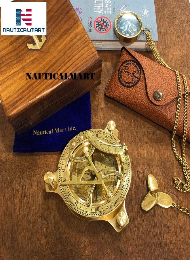 NAUTICALMART Brass Sundial Compass Marine Boat Gift Pocket Sun Dial in Box Nautical Marine Gift Sun Clock Pirate Ship Replica Watch - Image 5