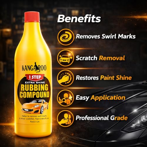 Kangaroo® 1 Step Rubbing Compound (Heavy Duty) Minor Scratch Remover, Paint defect Hider and Oxidation from Cars, Bike, Motorbikes | No Scratches No Swirls (1 Litre) - Image 3