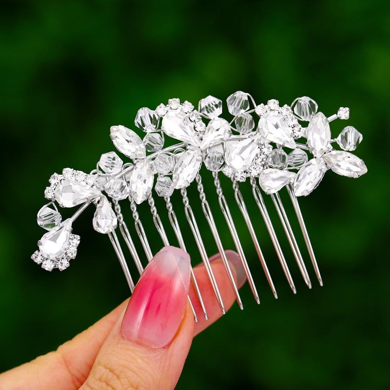Foyte Crystal Bride Wedding Hair Comb Silver Bridal Headpieces Rhinestone Pearl Hair Pieces Bridesmaid Side Combs Hair Accessories for Women silver