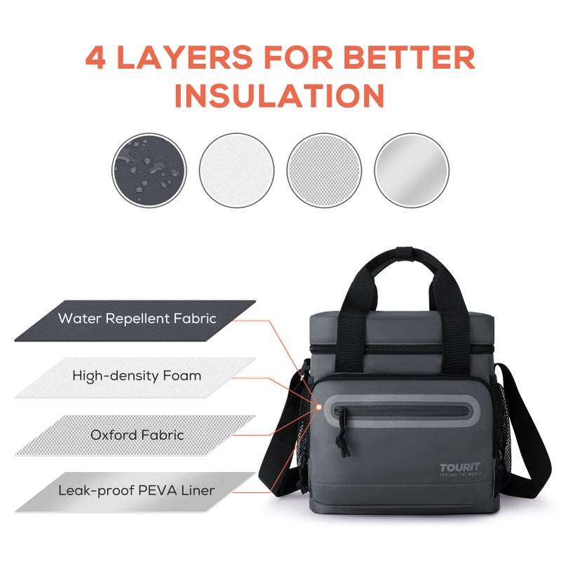 TOURIT Large Lunch Bag 14L Insulated Lunch Box Lunch Cooler for Men&Women Work, Dark Gray - Image 4