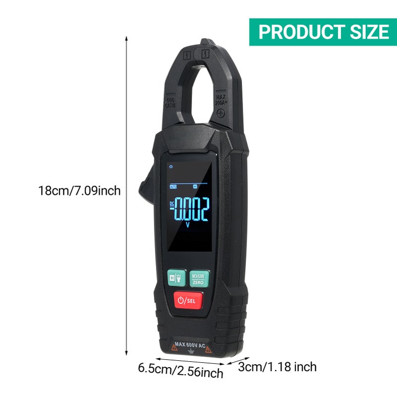 Digital Clamp Meter: 53x35mm LCD Display Black - True RMS 5999 Counts AC/DC Clamp Meter for Electrical Testing, Car Repair, Industrial Temperature Measuring - Image 5