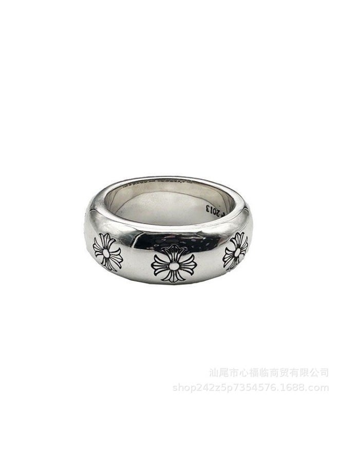 Ch Crowe Heart Retro Cross Ring Men's And Women's Cross Style Hip-hop Eternal Fishbone Nail Couple Ring