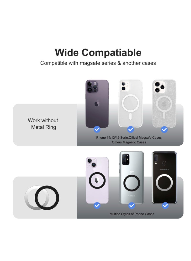 Double Side Magnetic Phone Grip, Compatible with Magsafe Accessories, Adjustable Magnetic Phone Stand Holder, Car Mount Phone Grip Ring for iPhone 15/14/13/12 Series, Black, Android Accessories - Image 3