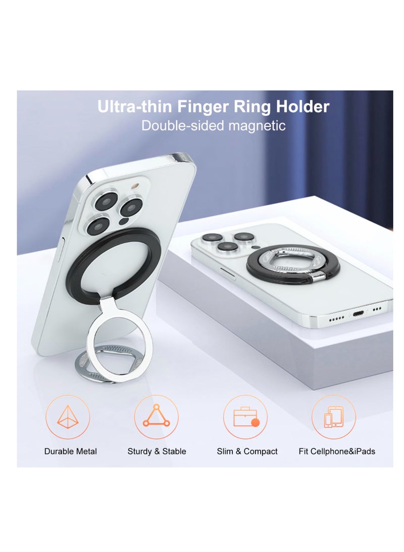 Double Side Magnetic Phone Grip, Compatible with Magsafe Accessories, Adjustable Magnetic Phone Stand Holder, Car Mount Phone Grip Ring for iPhone 15/14/13/12 Series, Black, Android Accessories - Image 4