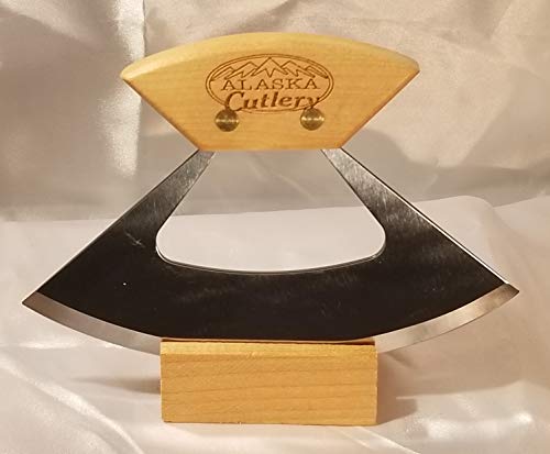 The ULU Factory Alaska Umialik Style Ulu Knive with "Alaska Cutlery" Birchwood Etched Handle and 6" Blade - Image 3
