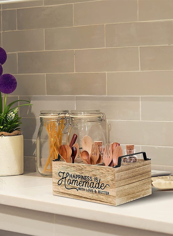 DUNISO حامل أدوات المطبخ، منظم خشبي كبير بتصميم ريفي مع 4 أقسام، حاملة أدوات فضية مع مقبض للشوك، الملاعق، الأطباق، المناديل، حاملة أدوات للمطبخ، الحفلات، التخييم، النزهات - Image 4