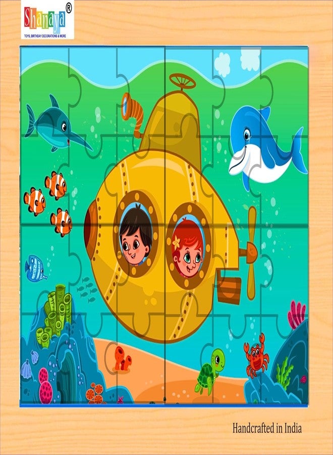 SHANAYA 36 Pieces Wooden Jigsaw Puzzle Kids Cartoon Animal Vehicle Puzzles Games Baby Early Learning Educational Toys for Children 2 Sided Puzzle (Mermaids + Submarine) - Image 3